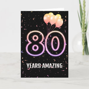 Tarjeta 80.º natalicio Globos y Confetti