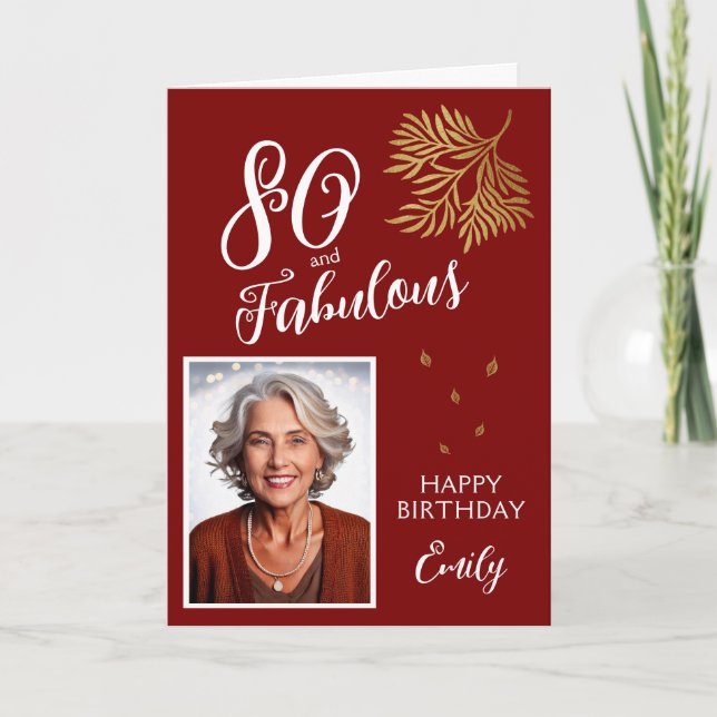 Tarjeta 80 and Fabulous Foliage 80th Birthday Photo Card (Anverso)