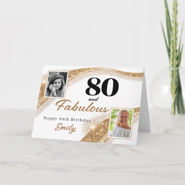 Tarjeta 80 and Fabulous Gold Glitter Photo 80th Birthday (Anverso)