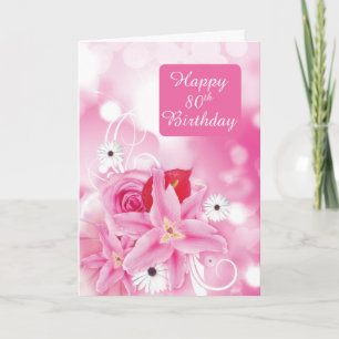 Tarjeta 80 Aniversario de la Mujer, Flores Rosa