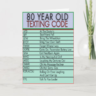 Tarjeta 80 años de edad Código de Textos Graciosos Cumplea