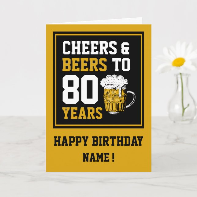 Tarjeta 80 años de júbilo y cerveza a 80 años (Planta pequeña)