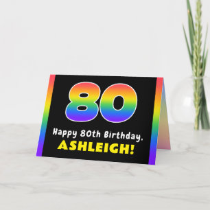 Tarjeta 80° cumpleaños: arcoiris colorido # 80, nombre per