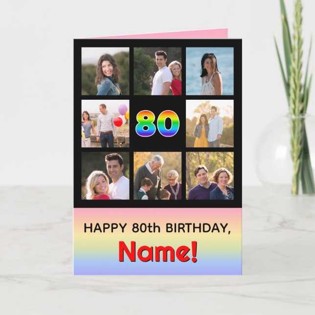 Tarjeta 80° cumpleaños: Arcoiris divertido #, fotos Person (Anverso)