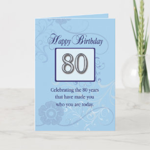 Tarjeta 80° cumpleaños, azul y plata