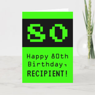 Tarjeta 80° cumpleaños: Nerdy / Geeky Style "80" y nombre