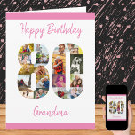 Tarjeta 80 cumpleaños número 80 Collage de fotos gran Pers<br><div class="desc">Crea tu propia tarjeta de cumpleaños número 80 con un collage de fotos único. Esta gran tarjeta de cumpleaños tiene un gran número 80 lleno con tus fotos familiares favoritas y puede ser personalizada para la abuela, mamá o con un nombre. La plantilla está configurada para que edite los mensajes...</div>