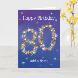 Tarjeta 80° cumpleaños - Número 80 en estrellas - Azul - E