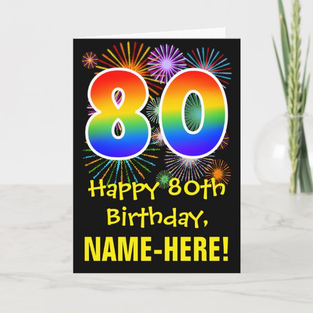 Tarjeta 80° cumpleaños: Patrón de fuegos artificiales dive (Anverso)