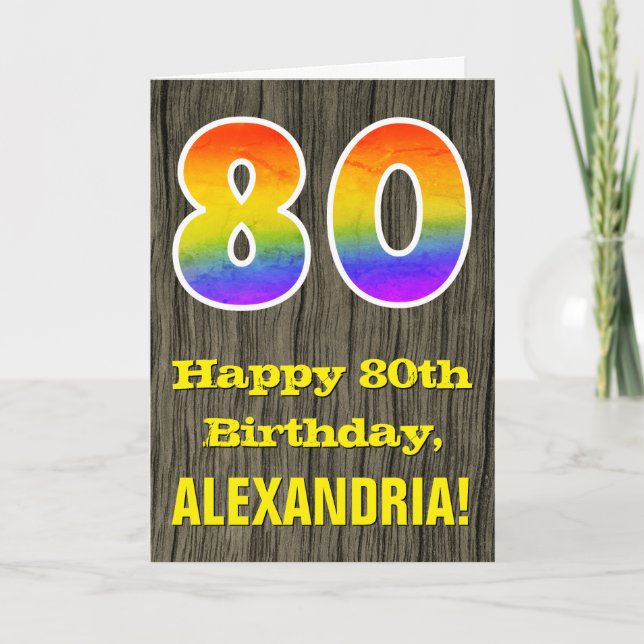 Tarjeta 80° cumpleaños: Rústica apariencia de madera falsa (Anverso)