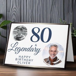 Tarjeta 80 & Legendario Metálico 2 Fotos Cumpleaños 80