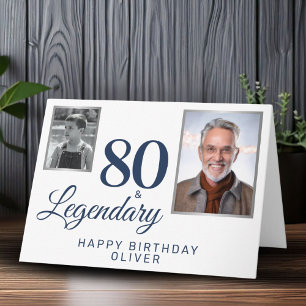 Tarjeta 80 & Legendario Metálico 2 Fotos Cumpleaños 80
