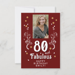 Tarjeta 80 y fabulosa foto de cumpleaños 80 en rojo