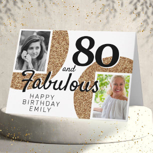 Tarjeta 80 y Fabuloso Brillo Dorado 2 Fotos Cumpleaños 80
