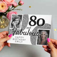 80 y Fabuloso Cumpleaños con 2 Fotos en Brillo de 