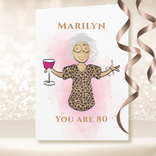 Tarjeta 80 y fabuloso cumpleaños número 80 de una afroamer