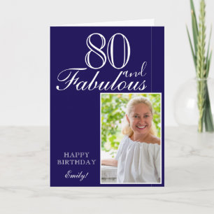 Tarjeta 80 y fabuloso Elegante Foto de cumpleaños 80 azul