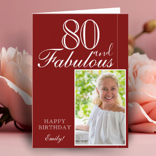 Tarjeta 80 y Fabuloso Elegante Rojo Foto de Cumpleaños 80