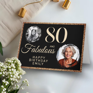 Tarjeta 80 y Fabuloso Glitter Dorado 2 Fotos Cumpleaños 80