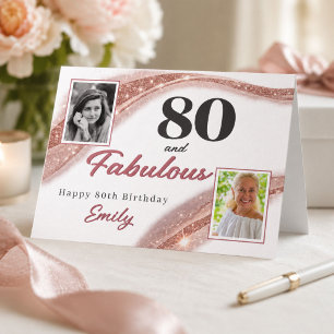 Tarjeta 80 y Fabuloso Rose Gold Foto 80 Cumpleaños