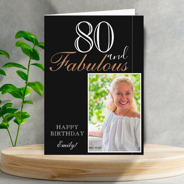 Tarjeta 80 y Fabulous Elegant Black 80th Birthday Photo (Subido por el creador)