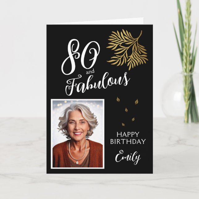Tarjeta 80 y Fabulous Foliage 80th Birthday Photo Card (Anverso)