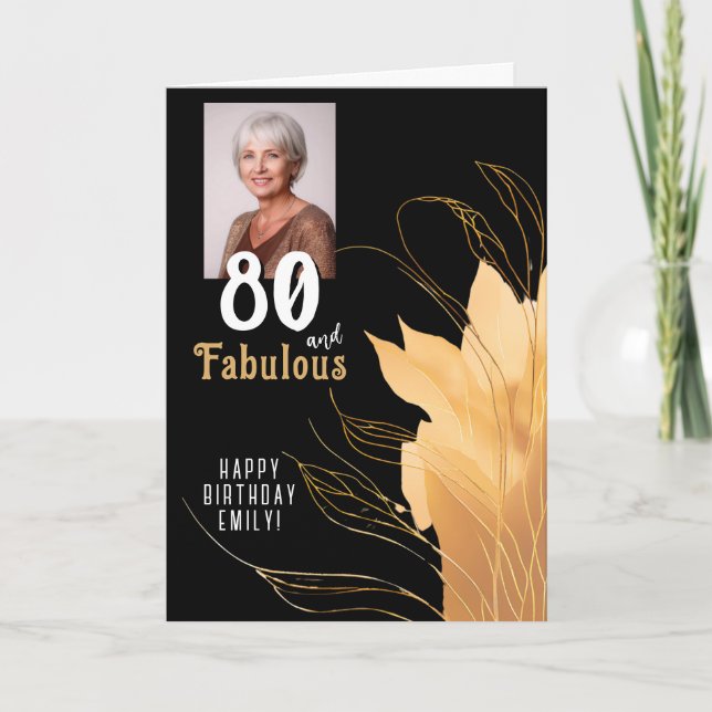 Tarjeta 80 y Fabulous Gold Foliage 80th Birthday Photo (Anverso)