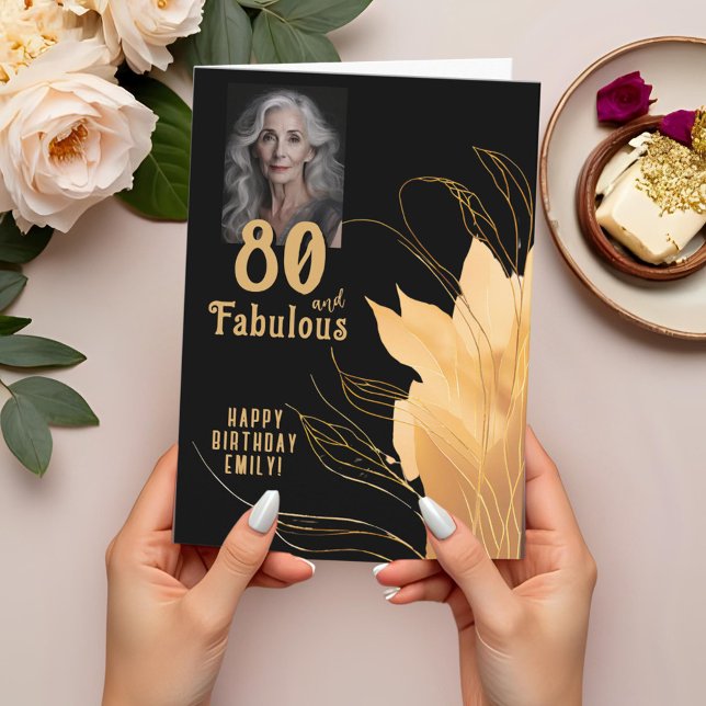 Tarjeta 80 y Fabulous Gold Foliage 80th Birthday Photo (Subido por el creador)