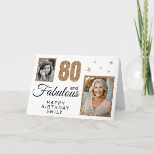 Tarjeta 80 y Fabulous Gold Purpurina 2 Photo 80th Birthday