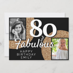 Tarjeta 80 y Fabulous Gold Purpurina 2 Photo 80th Birthday