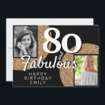 Tarjeta 80 y Fabulous Gold Purpurina 2 Photo 80th Birthday<br><div class="desc">80 y Fabulous Gold Purpurina 2 Photo 80th Birthday Greeting Card. Añade tus fotos - puedes usar una foto antigua y nueva. Añade tu nombre,  edad y texto en el reverso.</div>