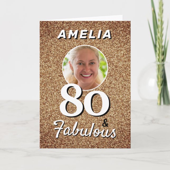 Tarjeta 80 y Fabulous Gold Purpurina Photo 80th Birthday (Anverso)
