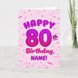 Tarjeta 80th Balloon Number Custom Name Birthday Card