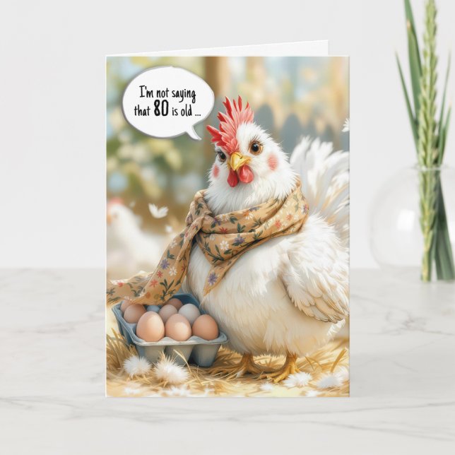 Tarjeta 80th Birthday Hen With Eggs in Carton (Anverso)
