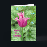 Tarjeta 80th Birthday Tulip<br><div class="desc">Pink tulip with hostas background for 80th Birthday.</div>