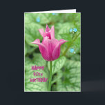 Tarjeta 80th Birthday Tulip<br><div class="desc">Pink tulip with hostas background for 80th Birthday.</div>