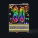 Tarjeta 80th Birthday with rainbow bubbles and fireworks<br><div class="desc">A burst of color with this stunning birthday card. Fireworks and bubbles in rainbow colors,  and a fine gold background for the greeting.</div>