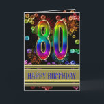 Tarjeta 80th Birthday with rainbow bubbles and fireworks<br><div class="desc">A burst of color with this stunning birthday card. Fireworks and bubbles in rainbow colors,  and a fine gold background for the greeting.</div>
