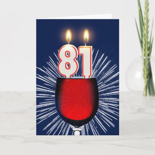 Tarjeta 81.º cumpleaños con vino y velas (Anverso)