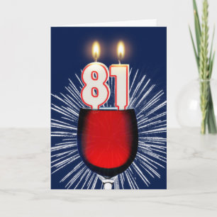 Tarjeta 81.º cumpleaños con vino y velas