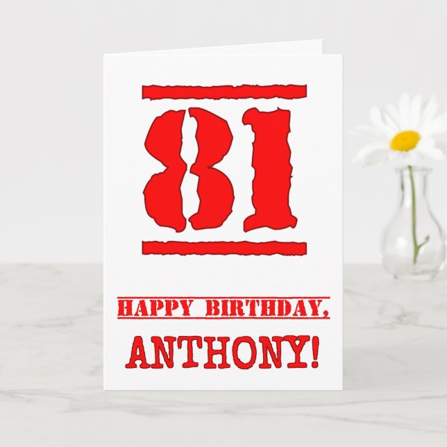 Tarjeta 81 Aniversario: Diversión, estampado de goma roja (Planta pequeña)