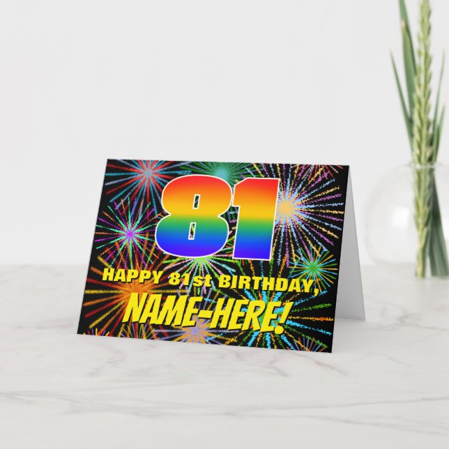 Tarjeta 81 Aniversario: Fuegos artificiales divertidos y c (Anverso)