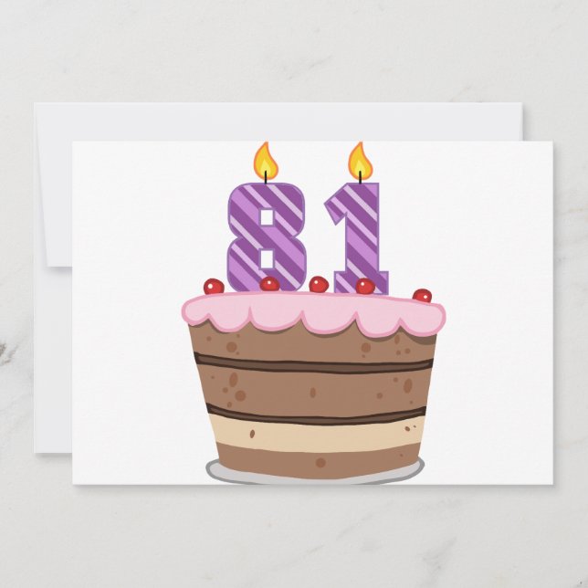 Tarjeta 81 años en el pastel de cumpleaños (Anverso)