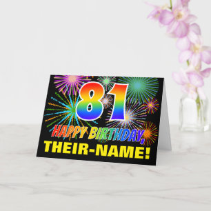 Tarjeta 81° cumpleaños: negrita, diversión, fuegos artific