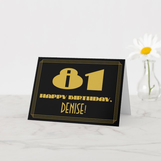 Tarjeta 81° cumpleaños: Nombre + Art Deco Inspirado Aspect (Planta pequeña)