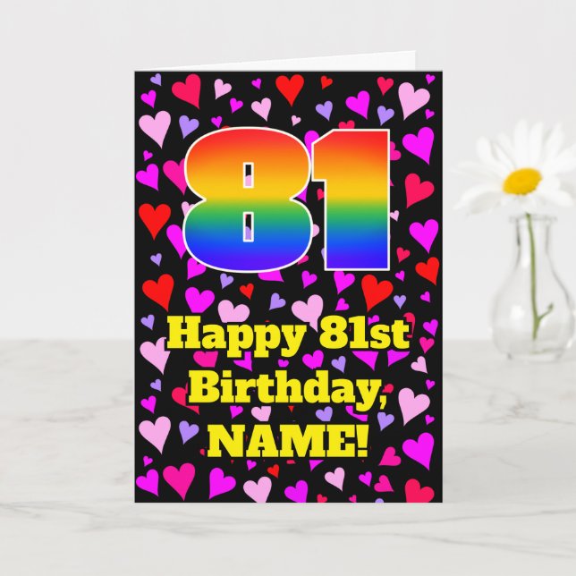 Tarjeta 81° cumpleaños: Patrón de corazones amorosos, arco (Planta pequeña)