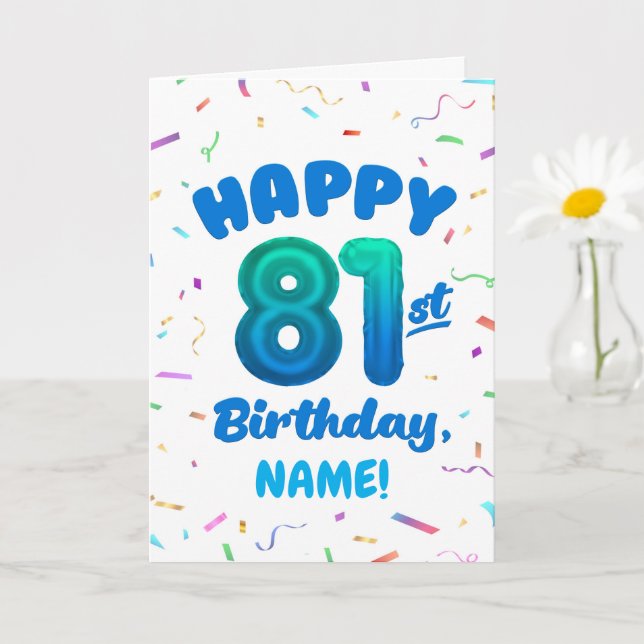 Tarjeta 81st Balloon Number Custom Name Birthday Card (Planta pequeña)