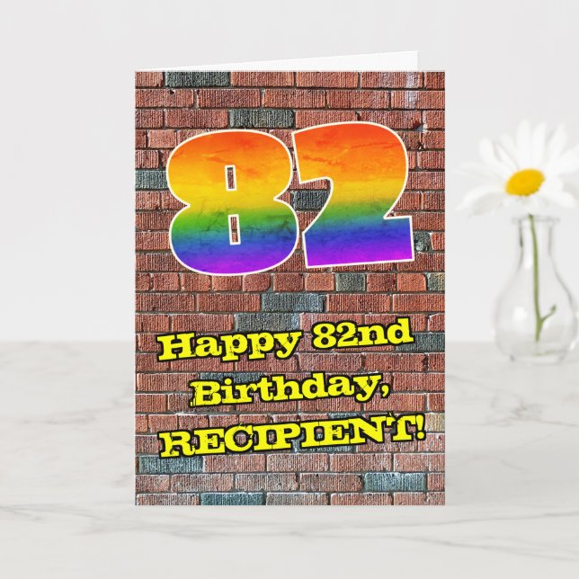Tarjeta 82.º cumpleaños: Arcoiris 82 inspirado en graffiti (Planta pequeña)