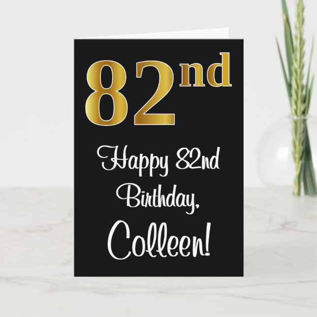 Tarjeta 82.º cumpleaños ~ Elegante lujoso Faux Gold Look # (Anverso)