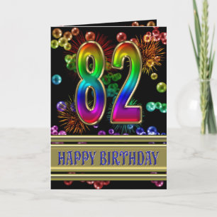 Tarjeta 82.o Cumpleaños con las burbujas y los fuegos